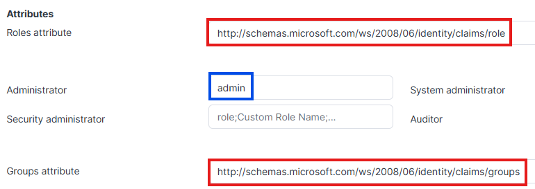 Screenshot of roles and groups attributes in Cyberwatch